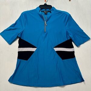 DKNY Golf Women’s Blue Short Sleeve Zip Polo Shirt Size M Athletic Stretch